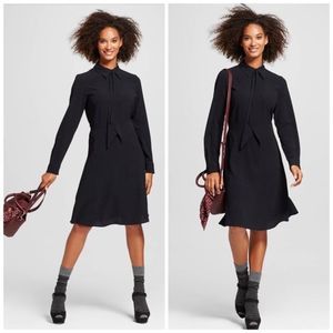 Who What Wear black long sleeve collared tie neck a-line dress